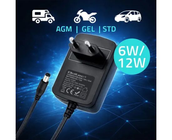 Qoltec Automatic charger for AGM GEL STD batteries | 6V/12V charger | 6W | 5.5x2.1 | 1.8m cable Akumulatoru lādētāji, starteri