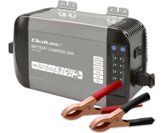 Qoltec Smart Monolith charger for LiFePO4 AGM GEL SLA batteries | 20A | 12V Akumulatoru lādētāji, starteri