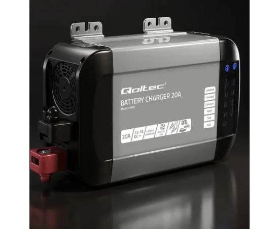 Qoltec Smart Monolith charger for LiFePO4 AGM GEL SLA batteries | 20A | 12V Akumulatoru lādētāji, starteri