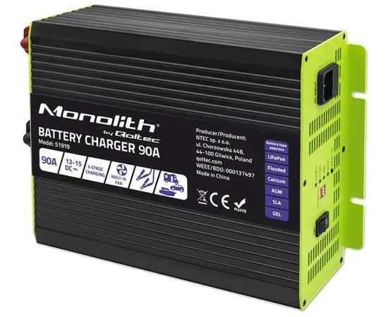 Qoltec Charger for LiFePO4 AGM GEL SLA batteries 90A Akumulatoru lādētāji, starteri