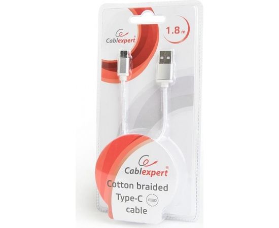 Gembird USB 2.0 cable to type-C, cotton braided, metal connectors, 1.8m, silver