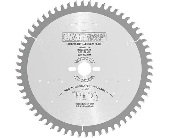 Griešanas disks kokam CMT 287; 303x3,2x30; Z60; -6° Zāģripas