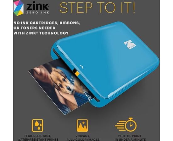 Kodak STEP Instant Mobile Photo printer Colour ZINK 2x3'' 1 ppm, Bluetooth, Blue Jaunumi - Birojam