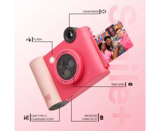 Kodak SMILE+ Instant Print Camera, 2x3'', Fuchsia Jaunumi - Audio-Video