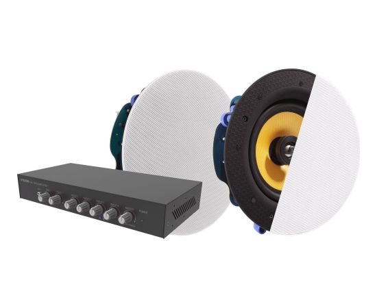Vision Profesjonalny cyfrowy mikser audio-wzmacniacz - 2 x 50 W (RMS @ 8 Ohm) - RS-232 - Bluetooth (możliwość zmiany, ustalony PIN) - 4 x wejścia, każde albo wysokopoziomowe, albo mikrofonowe (symetryczne z regulacją Trim i wyłącznikiem Усилители / A/V ресиверы