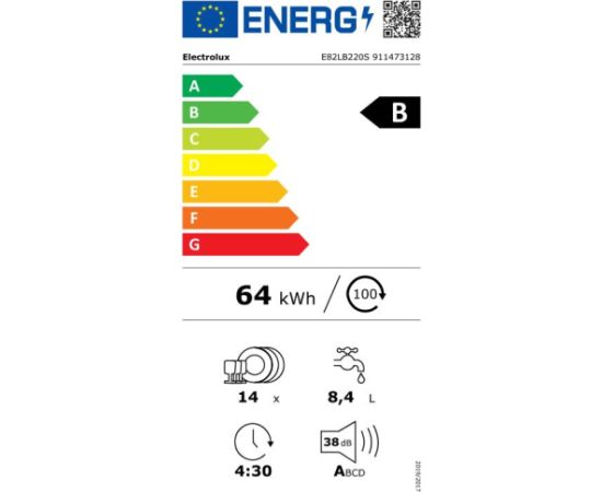 Electrolux E82LB220S Iebūvējamā trauku mazgājamā mašīna 60cm 800.sērija CleaningPerformance Trauku mašīnas, iebūvējamas