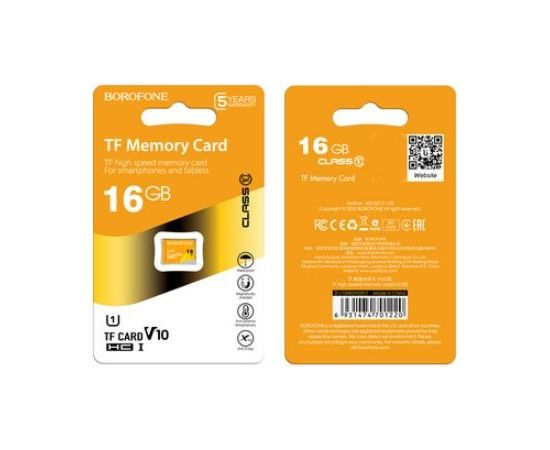 Borofone   MICROSD MEMORY CARD 16GB SDHC CLASS10 85MB/S Atmiņas kartes micro SD SDHC