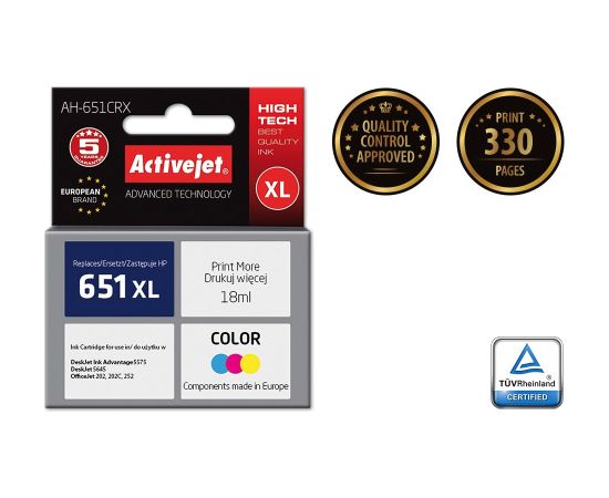 Activejet AH-651CRX ink (replacement for HP 651 C2P11AE; Premium; 18 ml; color) Tintes printeru izejmateriāli