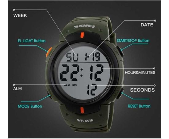 SKMEI 1068 AG army green Rokas pulksteņi 