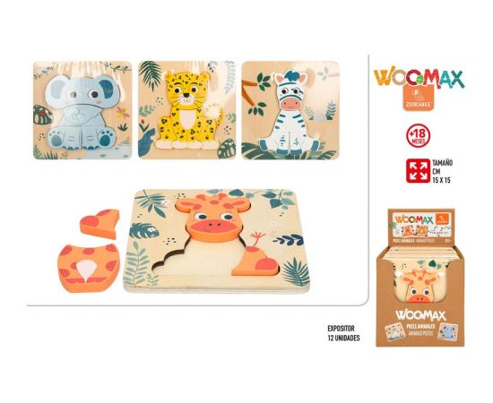 Koka puzzle Dzīvnieki 4 elementi 15x15 cm 18 m+ CB47563 Galda spēles