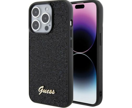Guess PU Disco Script Metal Case Aizsargapvalks Priekš Apple iPhone 15 Pro Max Neoriģinālie Maciņi