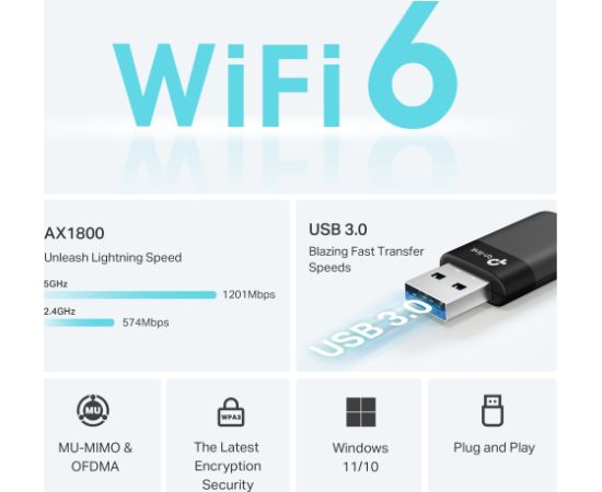 TP-LINK Archer TX23U AX1800 Mini Wi-Fi6 Wireless USB Adapter 802.11ax MU-MiMO Yes no PoE Access Points