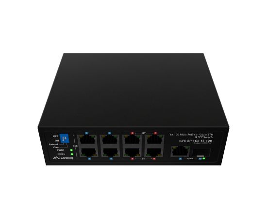 Lanberg Switch PoE 4xBT 4xAT SFP/ETH Din Unmanagment Fast Ethernet ILFE-8P-1GE-1S-120 Unmanaged Din rail, Rack Switch