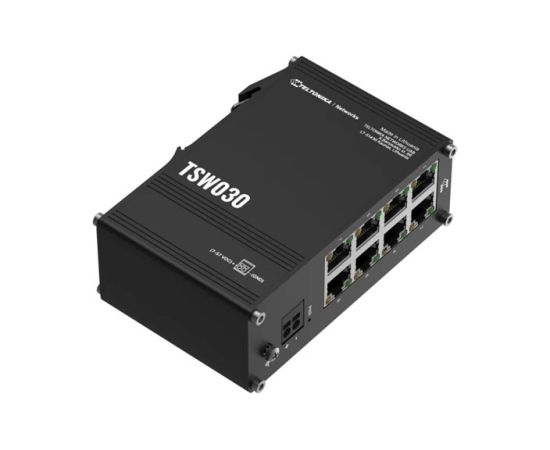 Teltonika Switch TSW030 Unmanaged DIN rail mountable 10/100 Mbps (RJ-45) ports quantity 8 Power supply type 2-pin industrial DC power socket Коммутаторы (Switch)