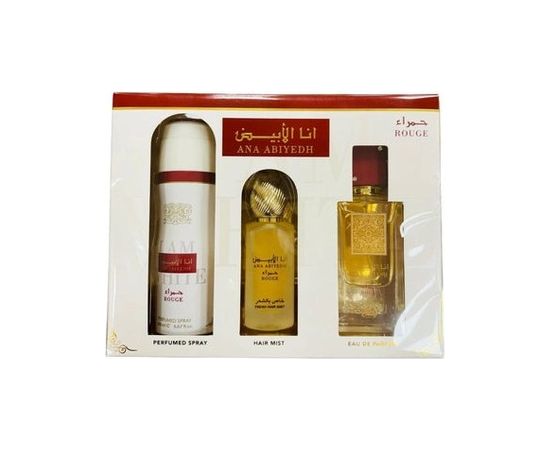 Lattafa Ana Abiyedh Rouge Dárková sada EDP 60 ml, deospray 200 ml a vlasová mlha 50 ml 60ml Парфюмерные наборы