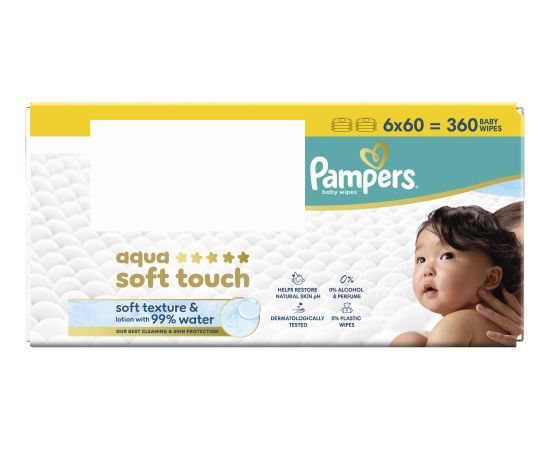 Pampers Chusteczki nawilżane Aqua Soft Touch 6x60 szt. [Plastic Free] Влажные салфетки
