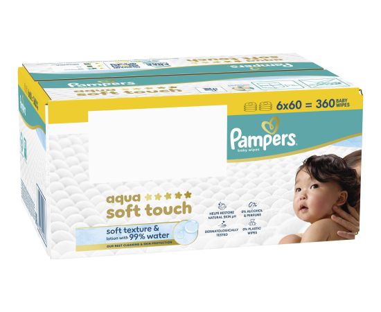 Pampers Chusteczki nawilżane Aqua Soft Touch 6x60 szt. [Plastic Free] Влажные салфетки