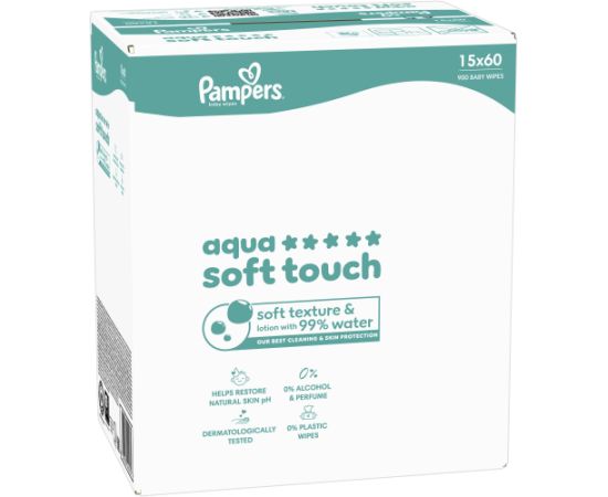 Pampers Chusteczki nawilżane Aqua Soft Touch 15x60 szt. [Plastic Free] Влажные салфетки