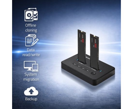 Qoltec 52366 M.2 NVMe SSD Docking Station | PCIe | USB-C | 20 Gb/s | DUAL 2 x 8TB | Offline cloning Dokstacijas portatīvajiem datoriem