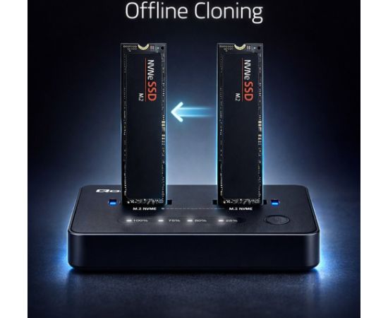 Qoltec 52366 M.2 NVMe SSD Docking Station | PCIe | USB-C | 20 Gb/s | DUAL 2 x 8TB | Offline cloning Dokstacijas portatīvajiem datoriem