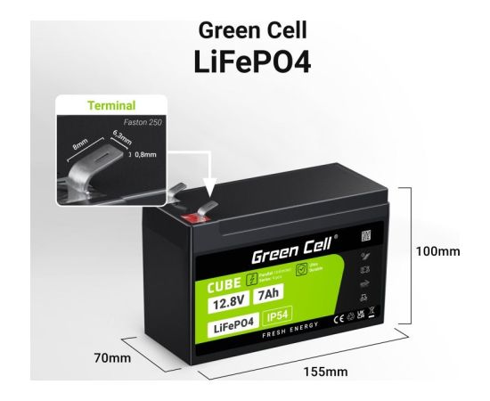Green Cell LFPGC12V7AH UPS battery Lithium Iron Phosphate (LiFePO4) 12.8 V 7 Ah UPS стабилизаторы напряжения