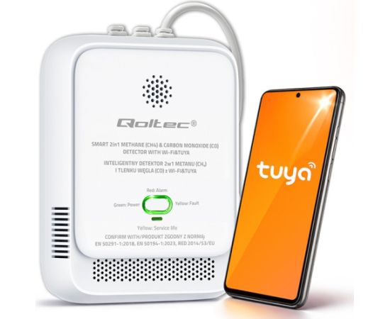 Qoltec 52654 2in1 natural gas and carbon monoxide (CO) leak detector | CH4 | CO | NG | Tuya | Wi-Fi | 85dB alarm | LED Умный дом