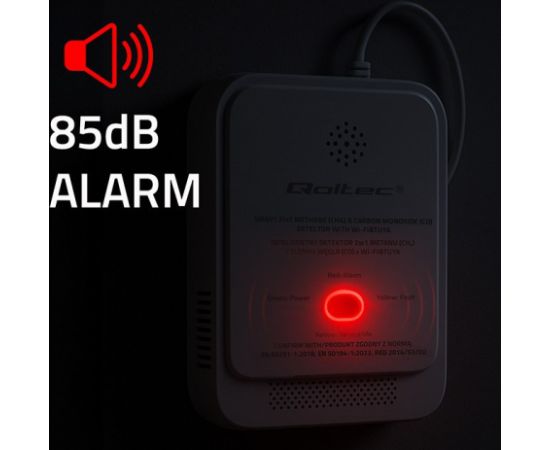 Qoltec 52654 2in1 natural gas and carbon monoxide (CO) leak detector | CH4 | CO | NG | Tuya | Wi-Fi | 85dB alarm | LED Умный дом