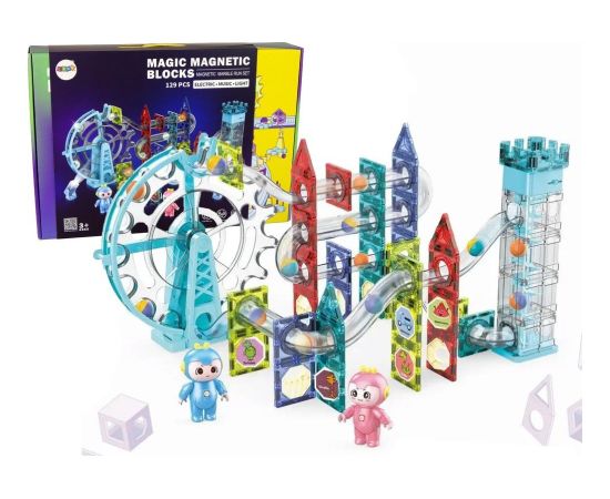 LeanToys Świecąca Zjeżdżalnia Dla Kulek Klocki Magnetyczne Winda Diabelskie Koło 129 Elementów LEAN Toys Konstruktori 