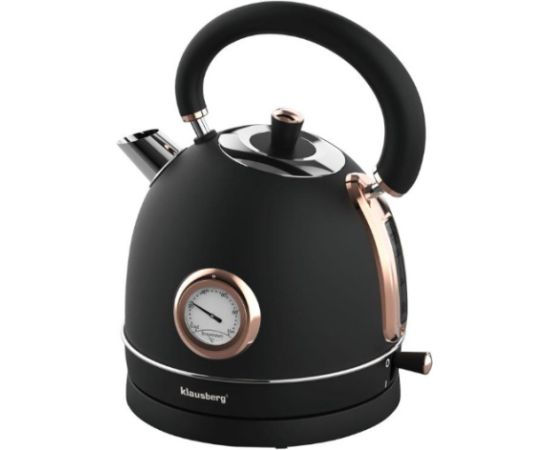 Klausberg Elektriskā tējkanna ar termometru, nerūsējošā tērauda, ​​melna/rozā zelta krāsā, 1,8 l, 2200 W, KB 7 Tējkannas (elektriskās)