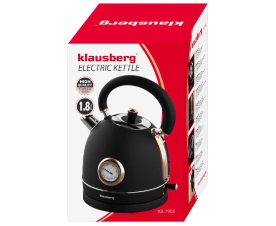 Klausberg Elektriskā tējkanna ar termometru, nerūsējošā tērauda, ​​melna/rozā zelta krāsā, 1,8 l, 2200 W, KB 7 Tējkannas (elektriskās)