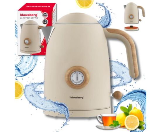 Elektriskā tējkanna ar termometru, bēša, retro, 2200W, 1,7 l, KB 9020, Klausberg Tējkannas (elektriskās)