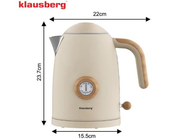 Elektriskā tējkanna ar termometru, bēša, retro, 2200W, 1,7 l, KB 9020, Klausberg Tējkannas (elektriskās)