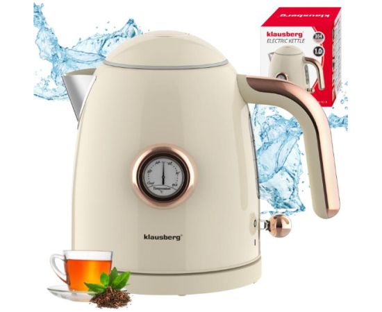 Klausberg Elektriskā tējkanna ar termometru, nerūsējošā tērauda, ​​krēmkrāsas, 1,0 l, 1200 W, KB 9018, Klausbe Tējkannas (elektriskās)
