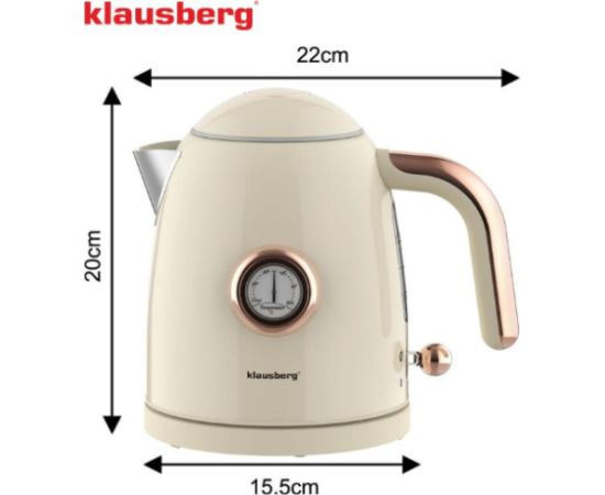 Klausberg Elektriskā tējkanna ar termometru, nerūsējošā tērauda, ​​krēmkrāsas, 1,0 l, 1200 W, KB 9018, Klausbe Tējkannas (elektriskās)
