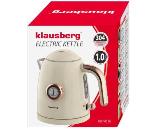 Klausberg Elektriskā tējkanna ar termometru, nerūsējošā tērauda, ​​krēmkrāsas, 1,0 l, 1200 W, KB 9018, Klausbe Tējkannas (elektriskās)
