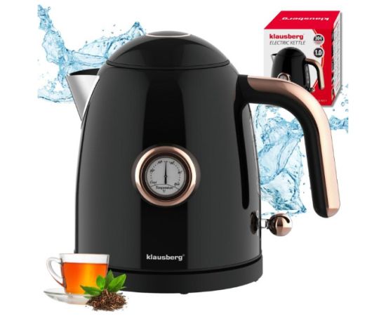 Elektriskā tējkanna ar termometru, nerūsējošā tērauda, ​​melna, 1,0 l, 1200 W, KB 9017, Klausberg Tējkannas (elektriskās)