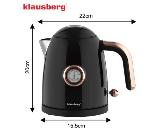 Elektriskā tējkanna ar termometru, nerūsējošā tērauda, ​​melna, 1,0 l, 1200 W, KB 9017, Klausberg Tējkannas (elektriskās)