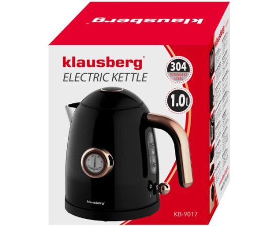 Elektriskā tējkanna ar termometru, nerūsējošā tērauda, ​​melna, 1,0 l, 1200 W, KB 9017, Klausberg Tējkannas (elektriskās)
