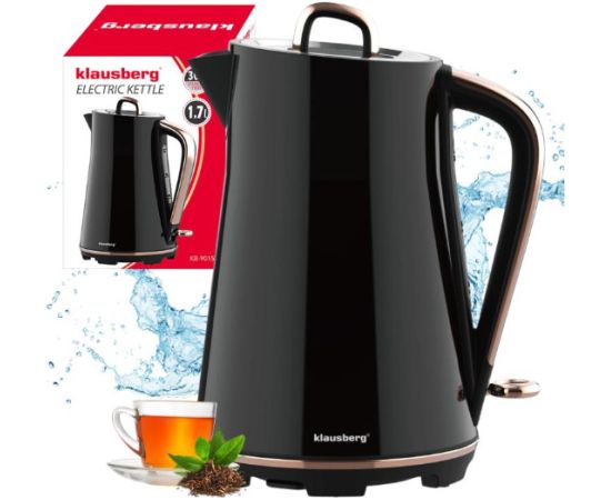 Elektriskā tējkanna, nerūsējošā tērauda, ​​melna, 1,7 l, 2200 W, KB 9015, Klausberg Tējkannas (elektriskās)