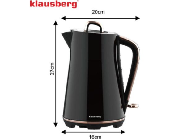 Elektriskā tējkanna, nerūsējošā tērauda, ​​melna, 1,7 l, 2200 W, KB 9015, Klausberg Tējkannas (elektriskās)
