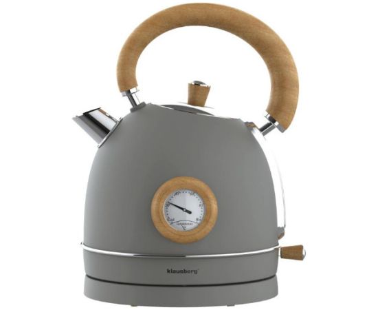 Klausberg Elektriskā tējkanna ar termometru, nerūsējošā tērauda, ​​pelēka ar koka apdari, 1,8 l, 2200 W, KB 90 Tējkannas (elektriskās)