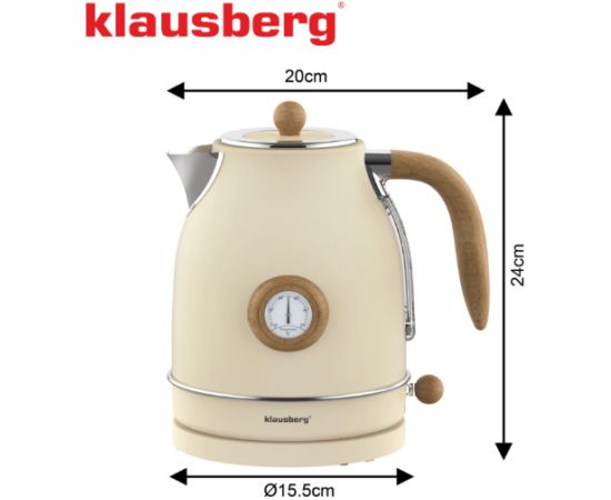 Retro elektriskā tējkanna ar termometru, 1,7 l, krēmkrāsā, 2200 W, KB 9006, Klausberg Tējkannas (elektriskās)