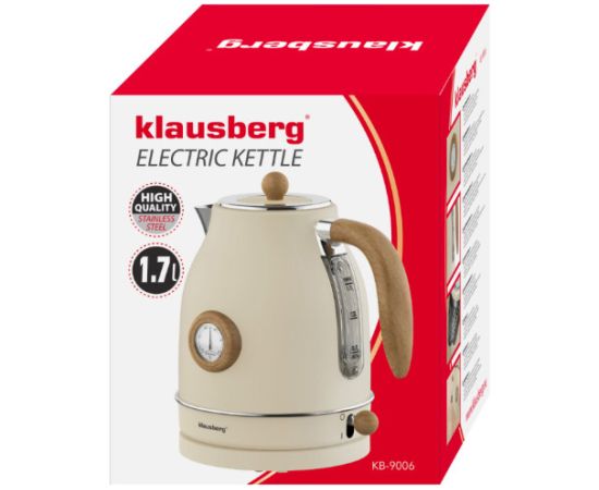 Retro elektriskā tējkanna ar termometru, 1,7 l, krēmkrāsā, 2200 W, KB 9006, Klausberg Tējkannas (elektriskās)