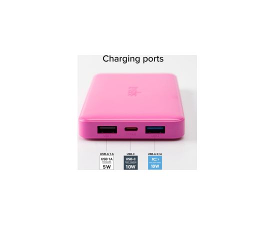 Enerģijas krātuve SBS 10000mAh 10W Pink USB 2.1A 10W, USB 1A 5W, USB-C 2.1A Power Banks