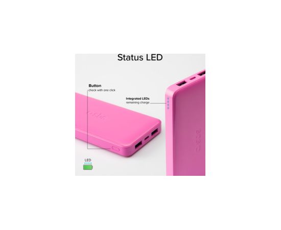 Enerģijas krātuve SBS 10000mAh 10W Pink USB 2.1A 10W, USB 1A 5W, USB-C 2.1A Power Banks