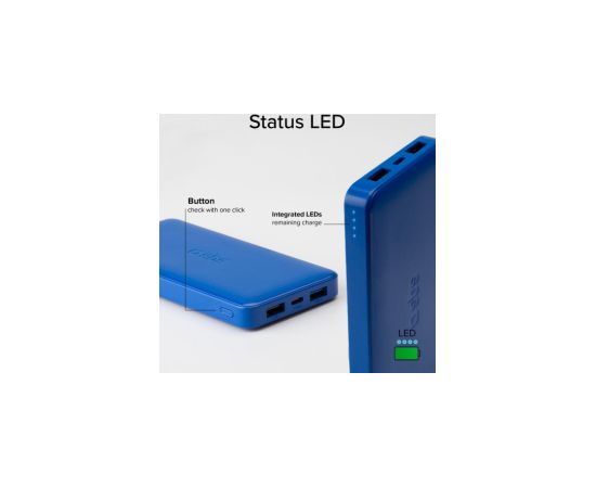 Enerģijas krātuve SBS 10000mAh 10W Cyan USB 2.1A 10W, USB 1A 5W, USB-C 2.1A Power Banks