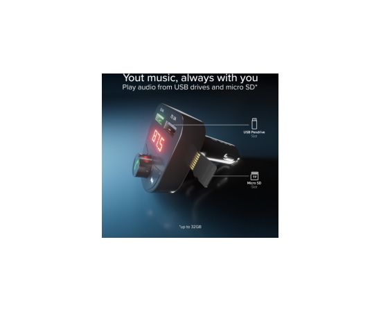 Auto Lādētājs SBS AFC 15W FM transmitter 2 USB-A 2.1A TF card or USB stick 12V FM Transmiteri