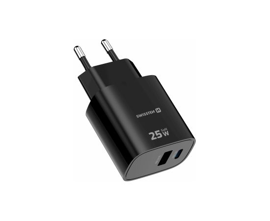 Swissten Travel 3арядное устройство Edge GaN USB-A 18W  / USB-C 25W black Зарядные устройства