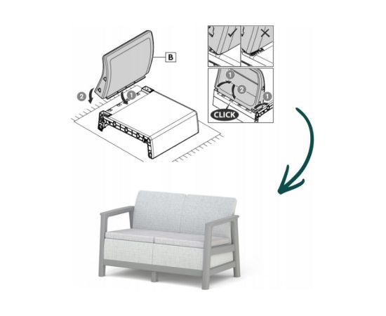 Keter Dārza dīvāns divvietīgs Scandi Linea 2 Seater Sofa gaiši pelēks/tumša tērauda pelēks Dārza dīvāni 