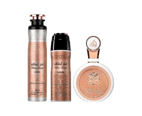 Pride of Lattafa Fakhar Lattafa Dárková sada EDP 100 ml, deospray 200 ml a bytová vůně 300 ml 100ml Dāvanu komplekti